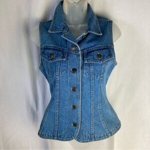 Vintage fitted tapered Blue Denim Western Cowgirl Vest Small